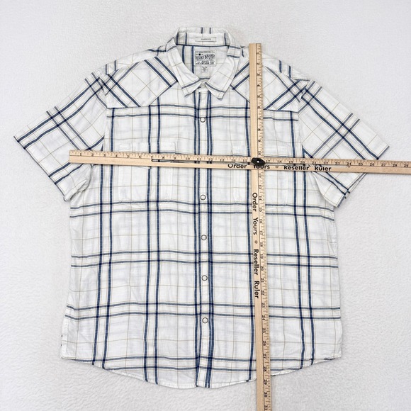 Lucky Brand Snap Button Shirt Mens XL White Blue Plaid Short Sleeve Button Down - Picture 7 of 9